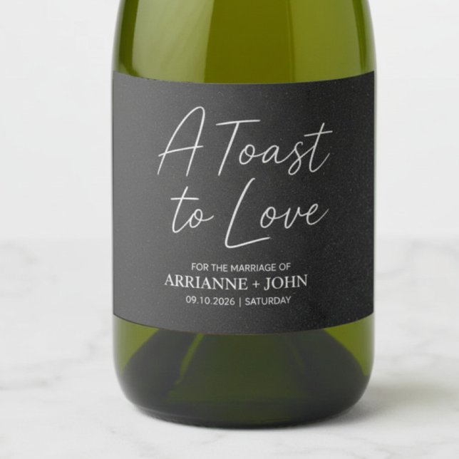 Modern Black Elegant Wedding Sparkling Wine Label (Criador carregado)