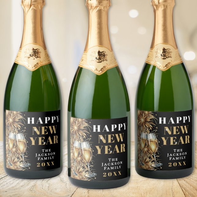 Modern Black Gold Champagne New Year's Eve Party (Modern Black Gold Champagne New Year's Eve Party Sparkling Wine Label )