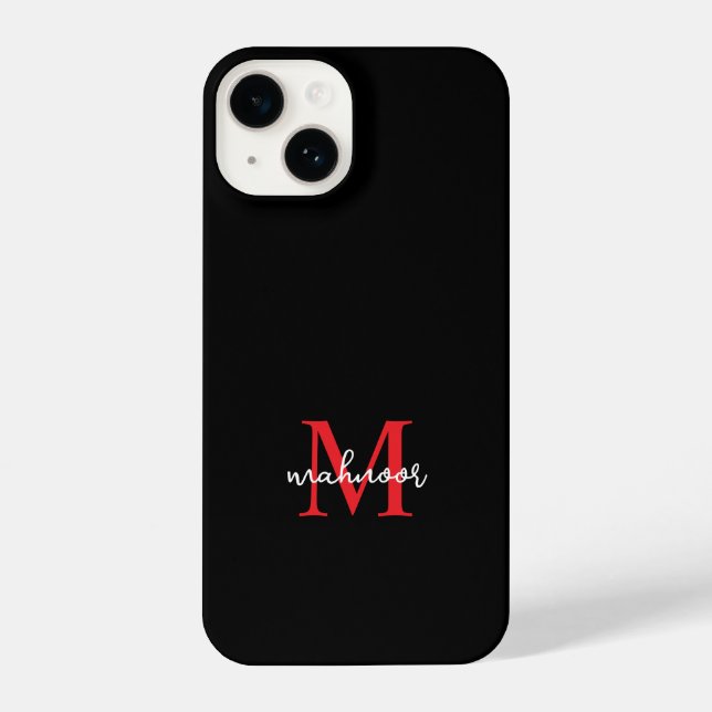 Modern Black Red personaized Monogram Phone Case  (Verso)
