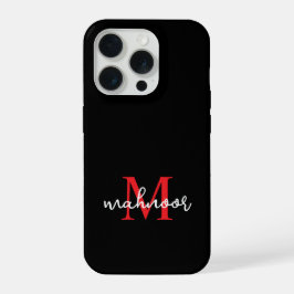 Modern Black Red Personalized Monogram Phone Case