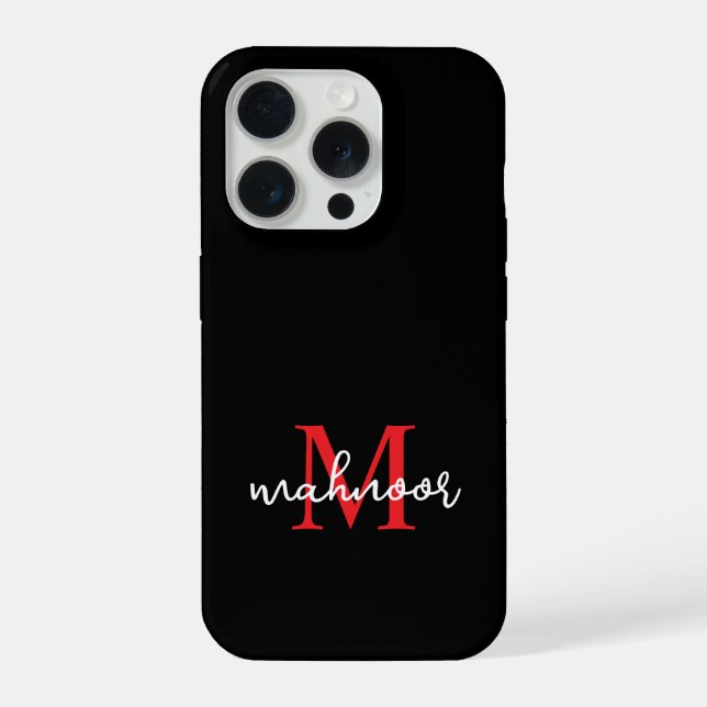 Modern Black Red Personalized Monogram Phone Case (Verso)