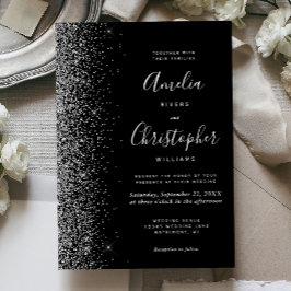 Modern Black Silver Glitter Edge Wedding