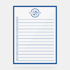 Modern Blue Monogram Name To Do List Dry Erase