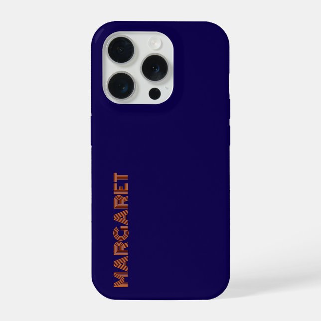 Modern blue &orange personalized name Phone Case (Verso)