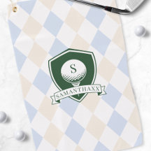 Modern Blue Pattern Green Golf Ball Name Monogram