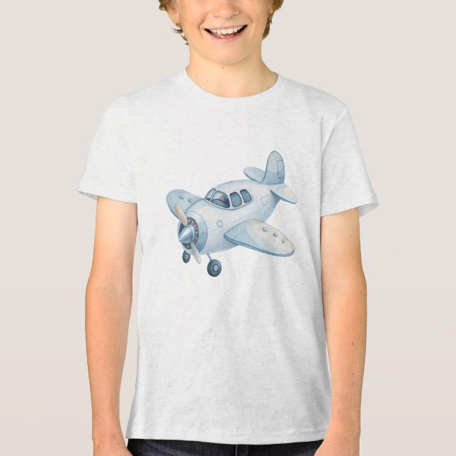 Modern Blue Watercolor Airplane Propeller Plane  (Frente)