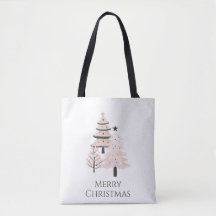 Modern Blush and Neutral Christmas Tree Tote Bag