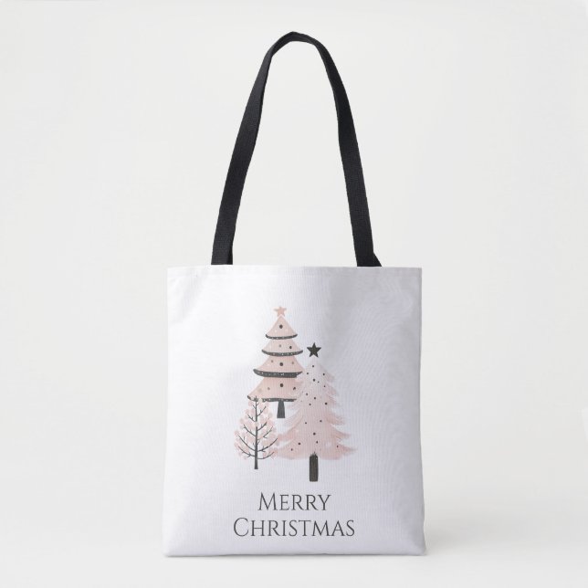 Modern Blush and Neutral Christmas Tree Tote Bag (Frente)