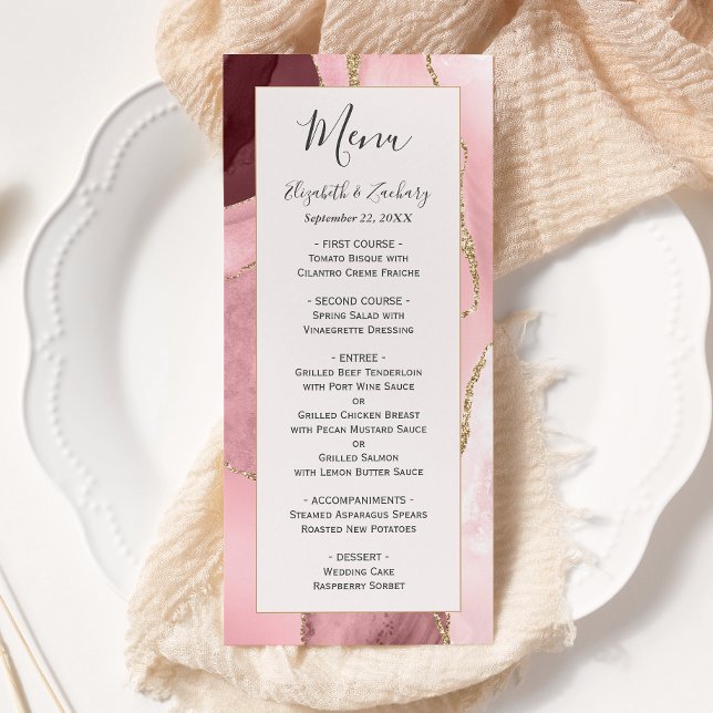 Modern Blush Pink Gold Agate Wedding Menu (Criador carregado)