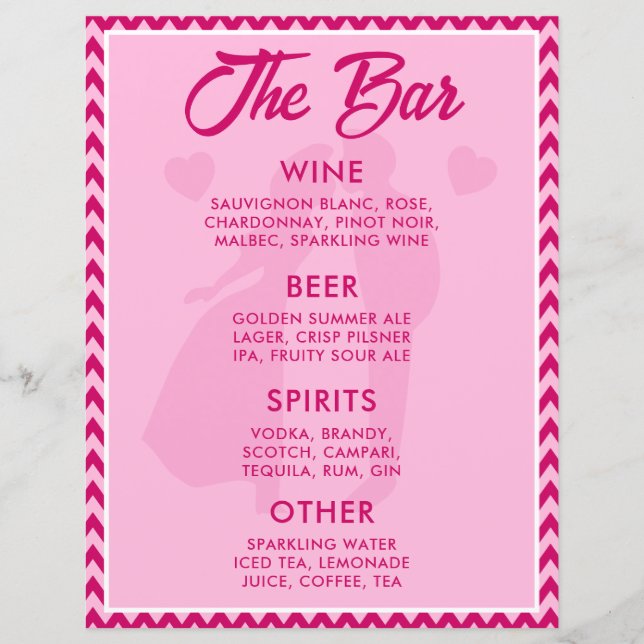 Modern BlushPink Chevron Bar Menu Wedding Tabletop (Frente)