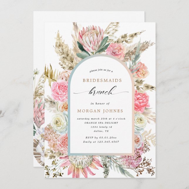 Modern Bohemian Floral Bridesmaids Brunch Invite (Frente/Verso)