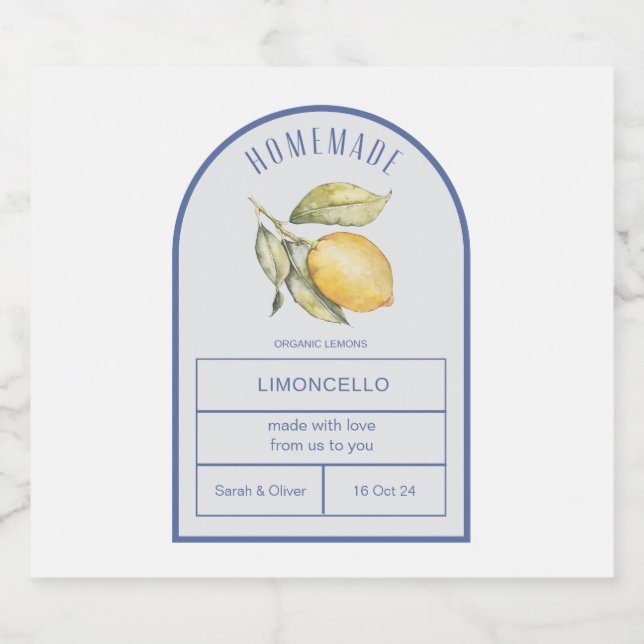 Modern Boho Arch Lemons Limoncello Bottle Casament (Rótulo Único)