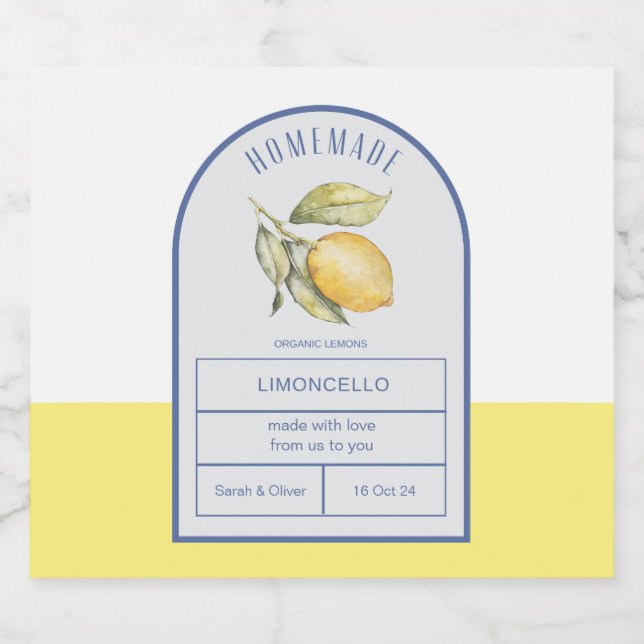 Modern Boho Arch Lemons Limoncello Bottle Casament (Rótulo Único)