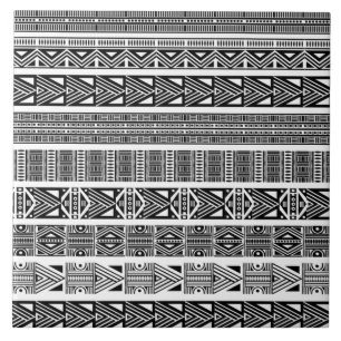 Modern Boho Black and White Pattern Strips Cerâmi