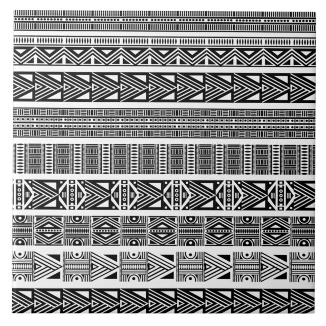 Modern Boho Black and White Pattern Strips Cerâmic (Frente)