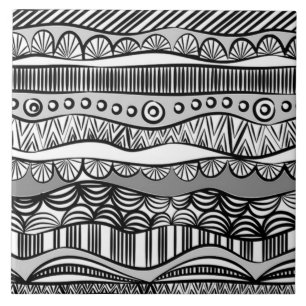 Modern Boho Black and White Pattern Strips Doodles