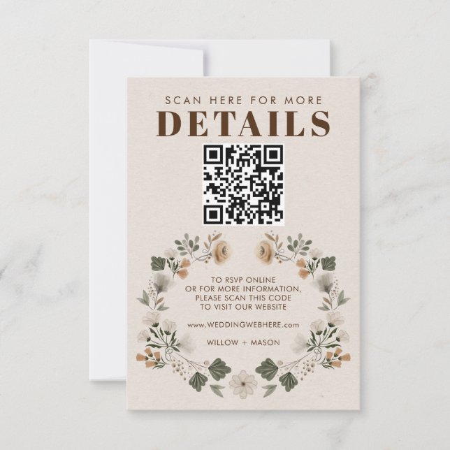 Modern Boho Folk Wedk RSVP Detalhes do Código QR (Frente)