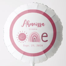 Modern Boho Rosa Arco-Íris Sol Primeiro Aniversári