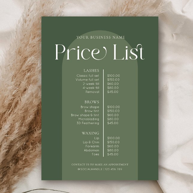 Modern Boho Sage Green Hair Lista de Preços do Sal (Trendy Boho Price List in Sage Green with modern display fonts and elegant layout)