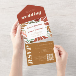 Modern Boho Terracotta Floral Retro Casamento