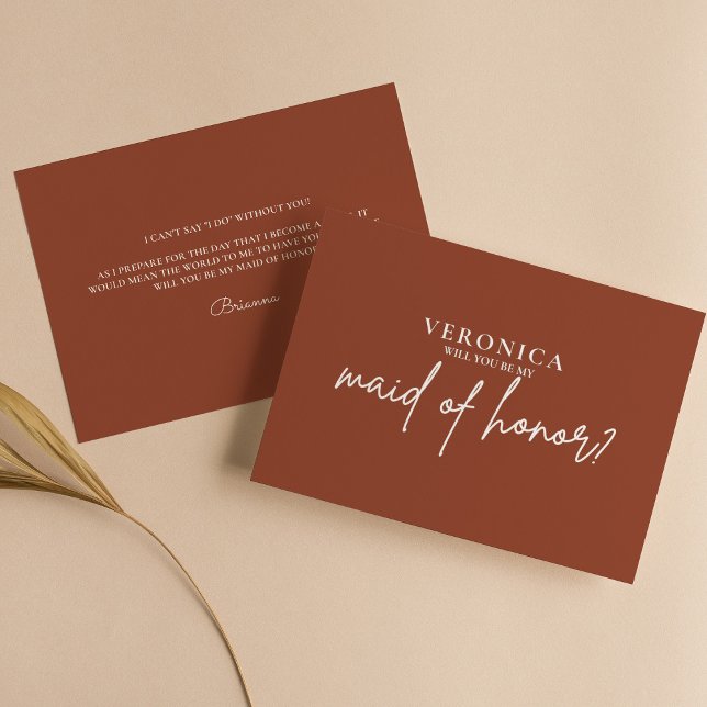 Modern Boho Terracotta Maid of Honor Proposal Card (Criador carregado)