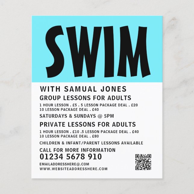 Modern Bold, Swimming Lesson Advertising Flyer (Frente)