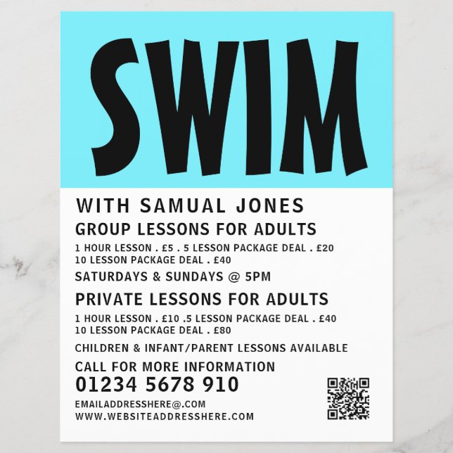 Modern Bold, Swimming Lesson Advertising Flyer (Frente)