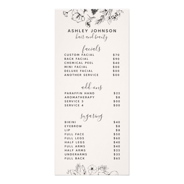 Modern Botanical Blush & Black Spa 3 Services Menu (Frente)