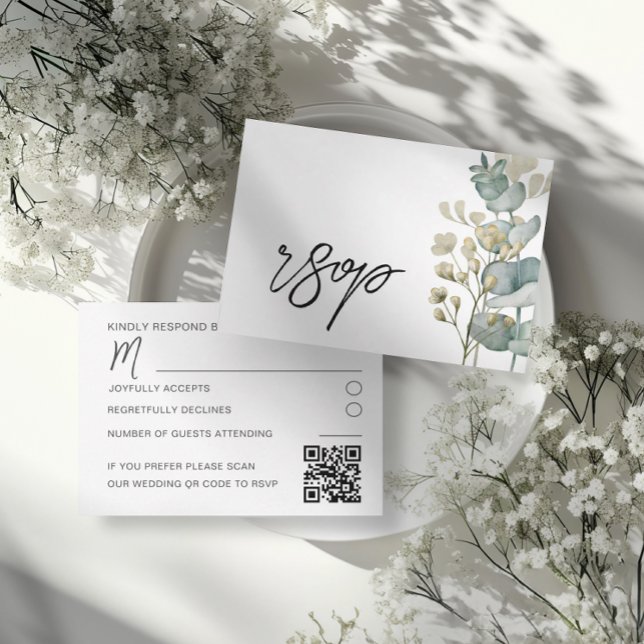 Modern Botanical Eucalyptus Wedding RSVP Card (Criador carregado)