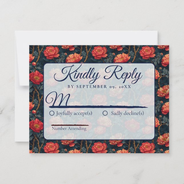 Modern Botanical Peonies Spring Wedding Rsvp (Frente)