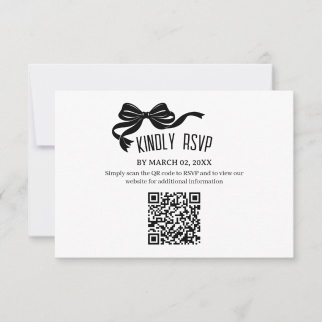 Modern Bow RSVP card with QR code  (Frente)