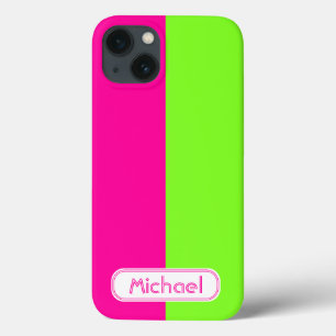 Modern Bright Neon Pink Green Monogram