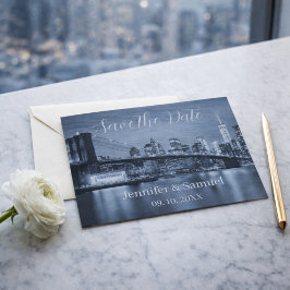 Modern Brooklyn Bridge NYC Navy Blue Cityscape