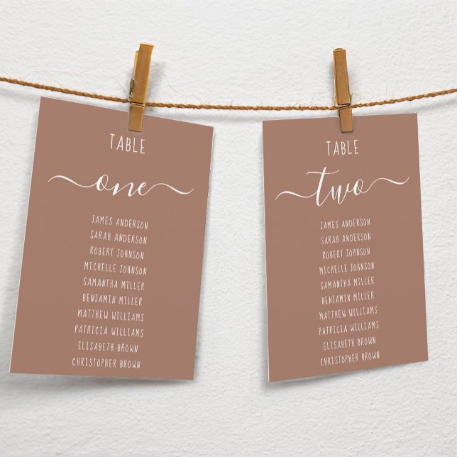 Modern Brown with White Script Seating Chart Card (Criador carregado)