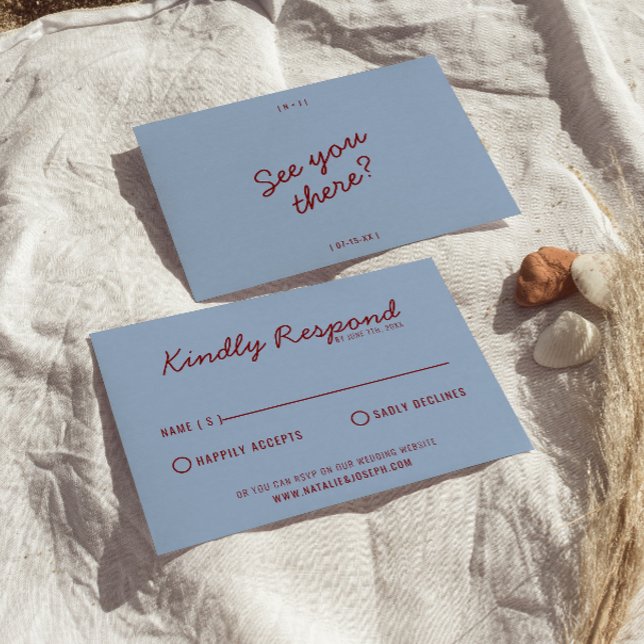 Modern Burgundy Blue Whimsical Unique Wedding RSVP (Criador carregado)