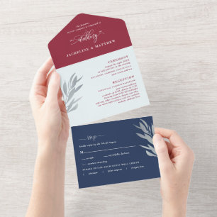 Modern Burgundy, Casamento Azul com RSVP Perfurado