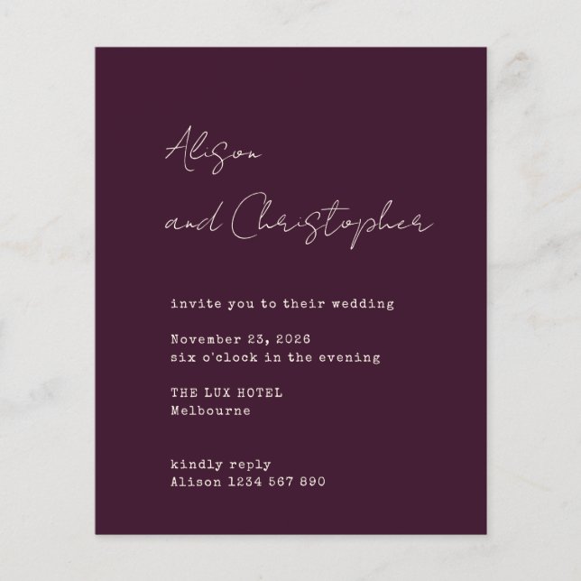 Modern Burgundy Elegant Script Wedding Invitation (Frente)