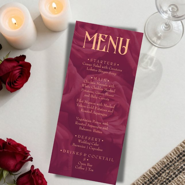 Modern Burgundy Retro Whimsical Fun Wedding menu  (Criador carregado)