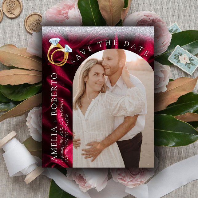 Modern Burgundy Velvet Salve o Cartão com fotos de (Criador carregado)