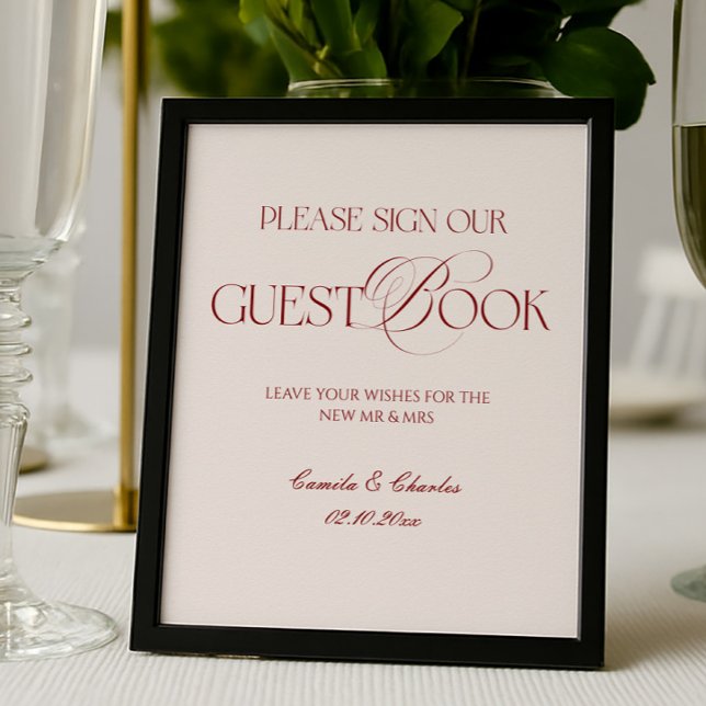 Modern Burgundy Wedding Guest Book Poster (Criador carregado)