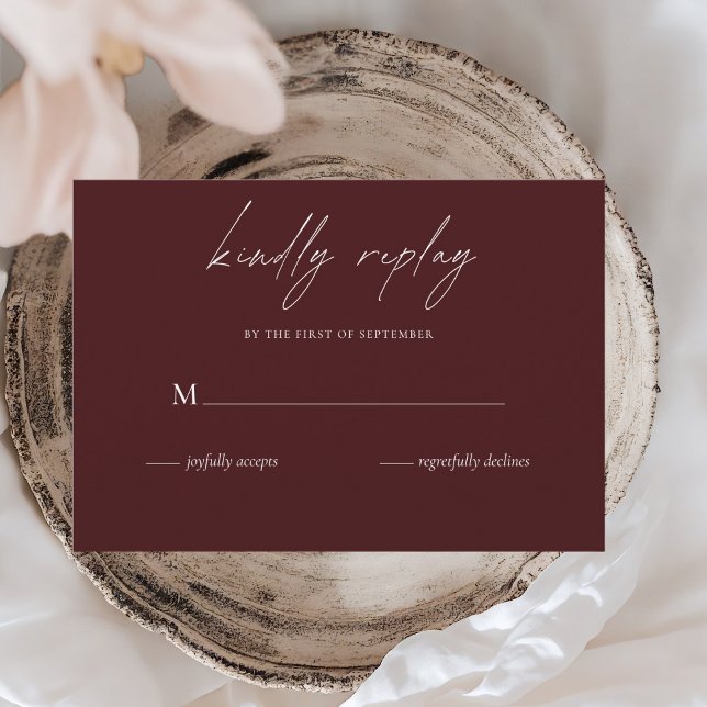 Modern Burgundy Wedding RSVP Card | Minimalist  (Criador carregado)