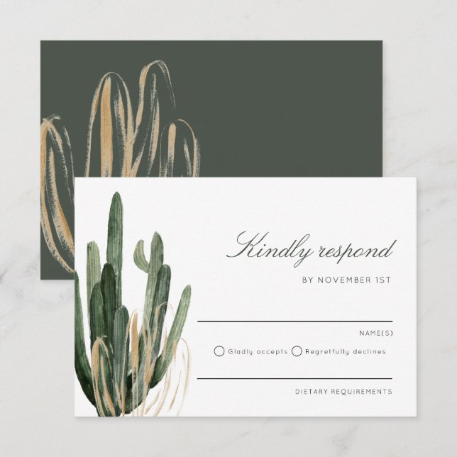 Modern Cactus Wedding Kindly Responder cartão RSVP (Frente/Verso)