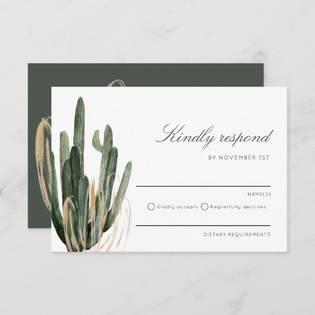 Modern Cactus Wedding Kindly Responder cartão RSVP (Frente/Verso)