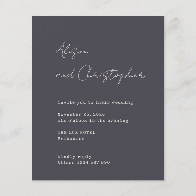 Modern Charcoal Elegant Script Wedding Invitation (Frente)