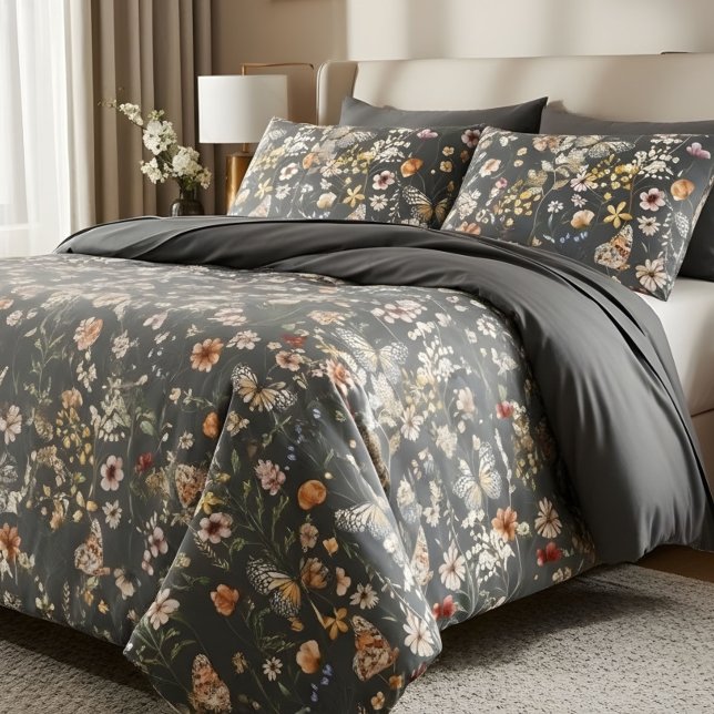 Modern Charcoal Gray Boho Wildflowers (Criador carregado)