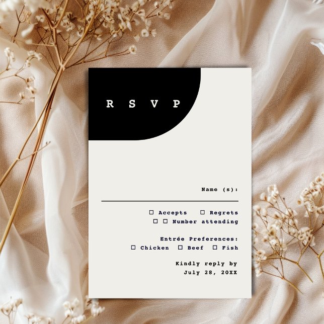 Modern Chic Black Ivory Meal Choice RSVP Card (Modern Chic Black and Ivory Meal Choice RSVP Card)