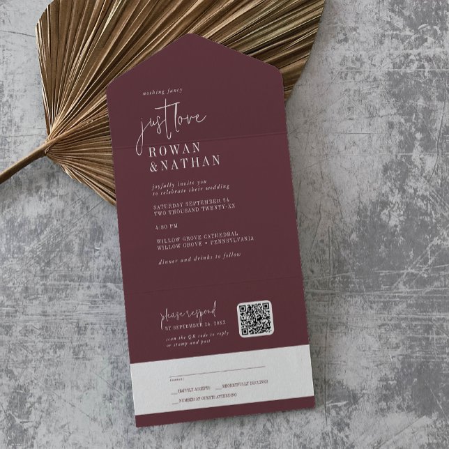 Modern Chic Burgundy Apenas Adora Casamento de Cód (Criador carregado)