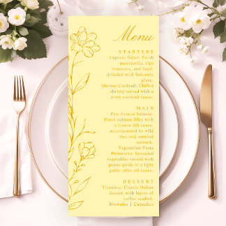 Modern Chic Butter Yellow Floral Wedding Menu