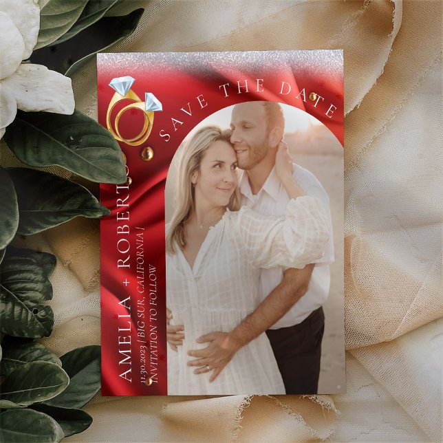 Modern Chic Red Velvet Salve o Cartão com fotos de (Criador carregado)