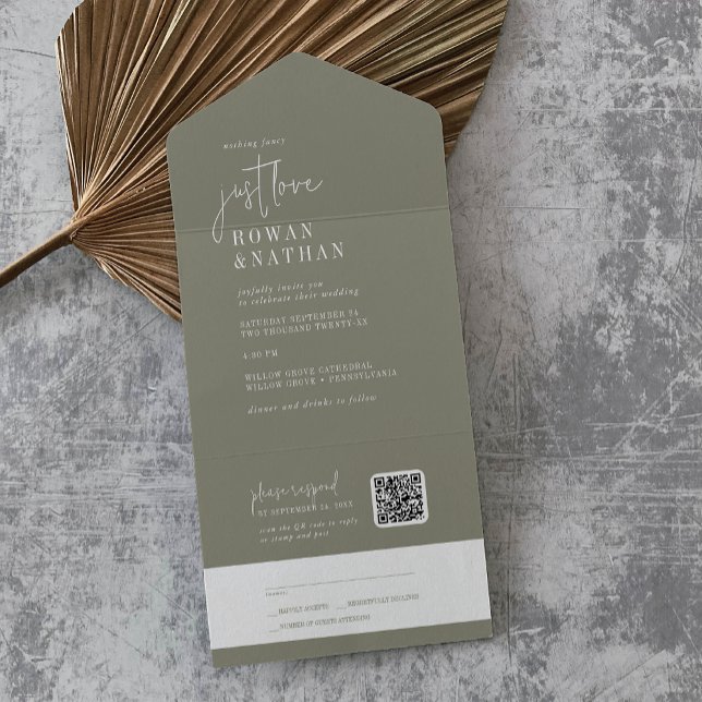 Modern Chic Sage Green Apenas ama Casamento de Cód (Criador carregado)